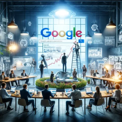 Un groupe de personne assis autour d'une table analyse les algorithmes de Google pour comprendre le référencement naturel 